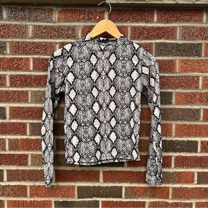 Caution to the Wind Beige and Black Snakeskin Print Mock Neck Long Sleeve Top